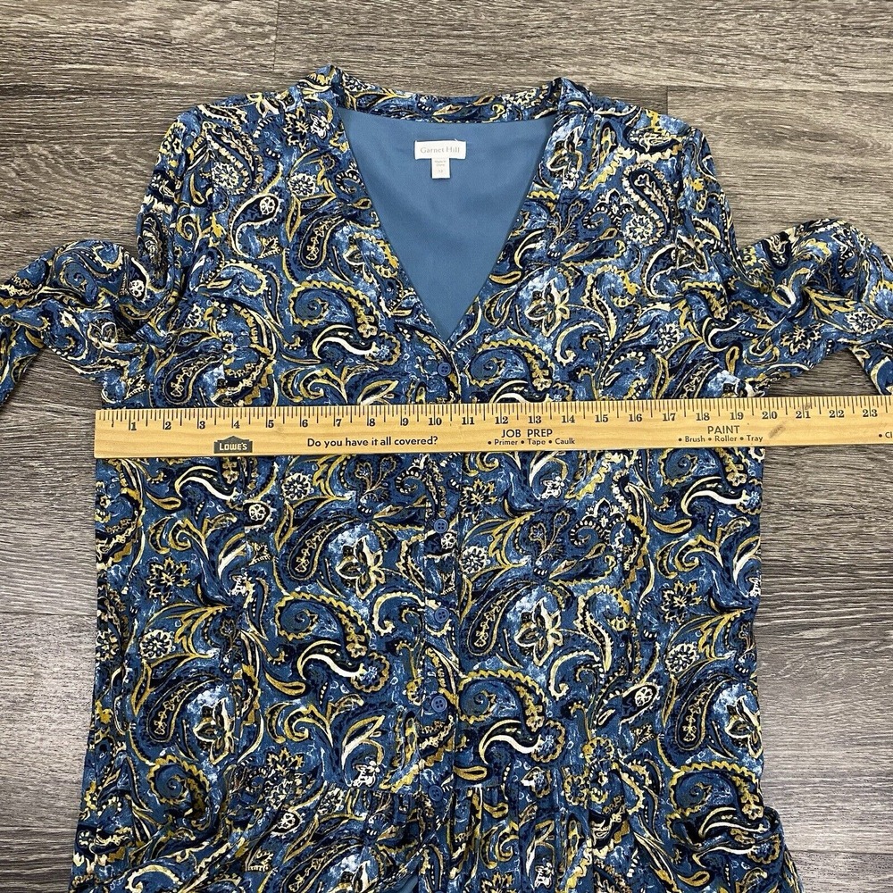Garnet Hill Dress Womens Size 12 Blue Dropwaist Button-Up Paisley Quiet Luxury - Picture 15 of 16
